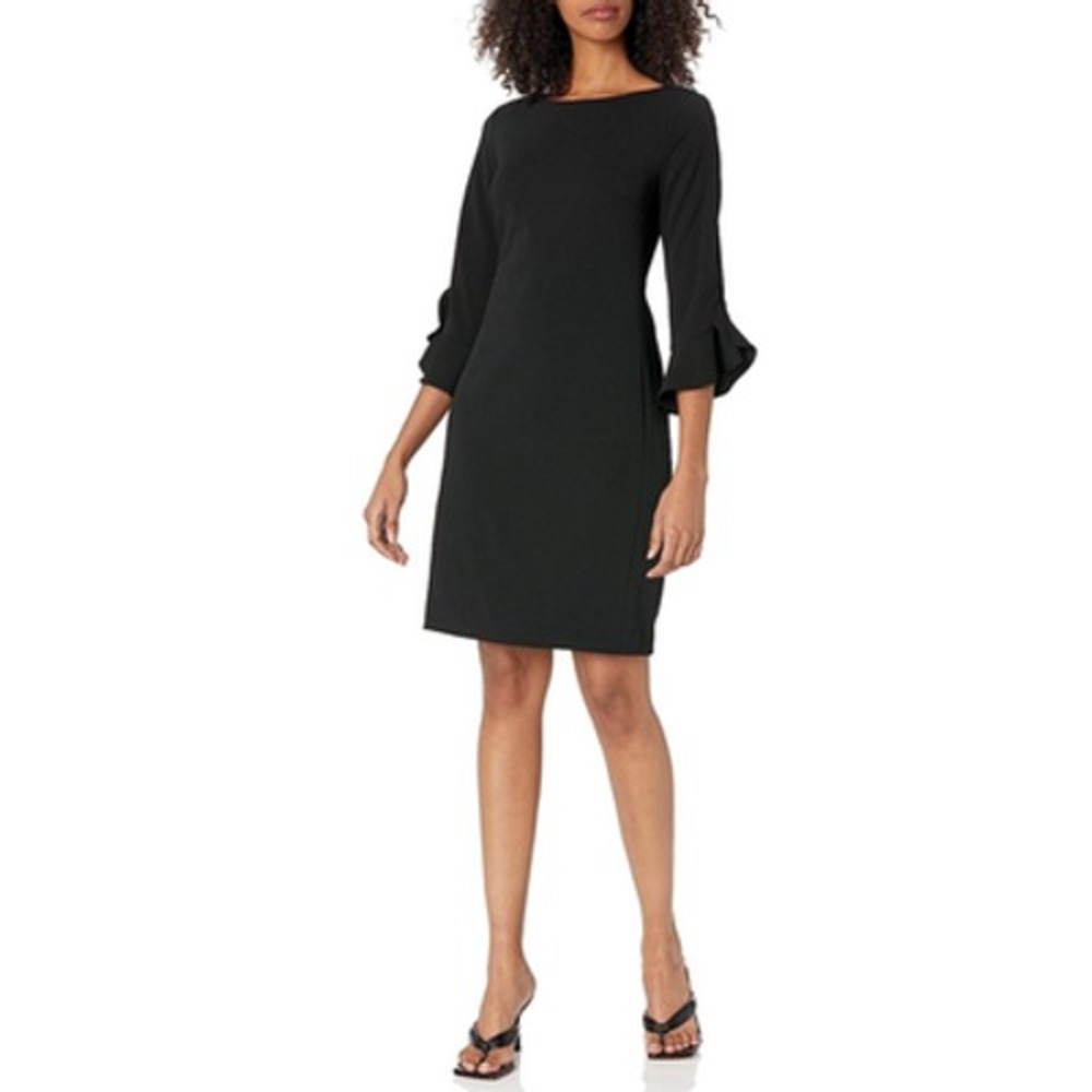 Karl Lagerfeld Paris Lynn‎ Cocktail Dress Womens 2 Tulip Ruffle Sleeve Black LBD